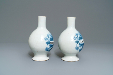 A pair of Dutch Delft blue and white pharmacy bottles, 18th C.